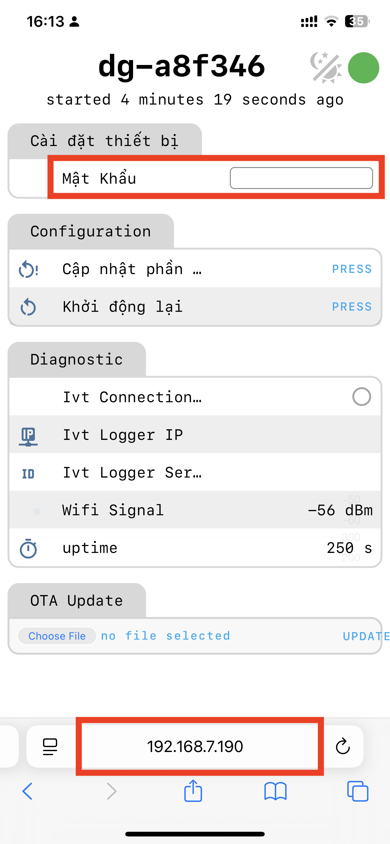 Password setup